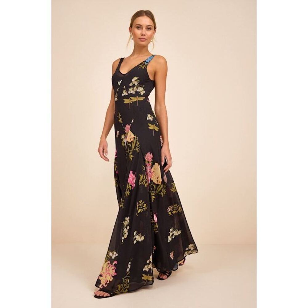 Lulus Ziyana Black Multi Floral Sleeveless Maxi Dress - Size S